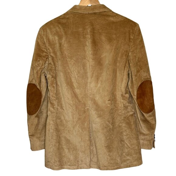 Vintage 70s Tan Corduroy Blazer 43R Elbow Patches Academiccore Jacket - Picture 2 of 10